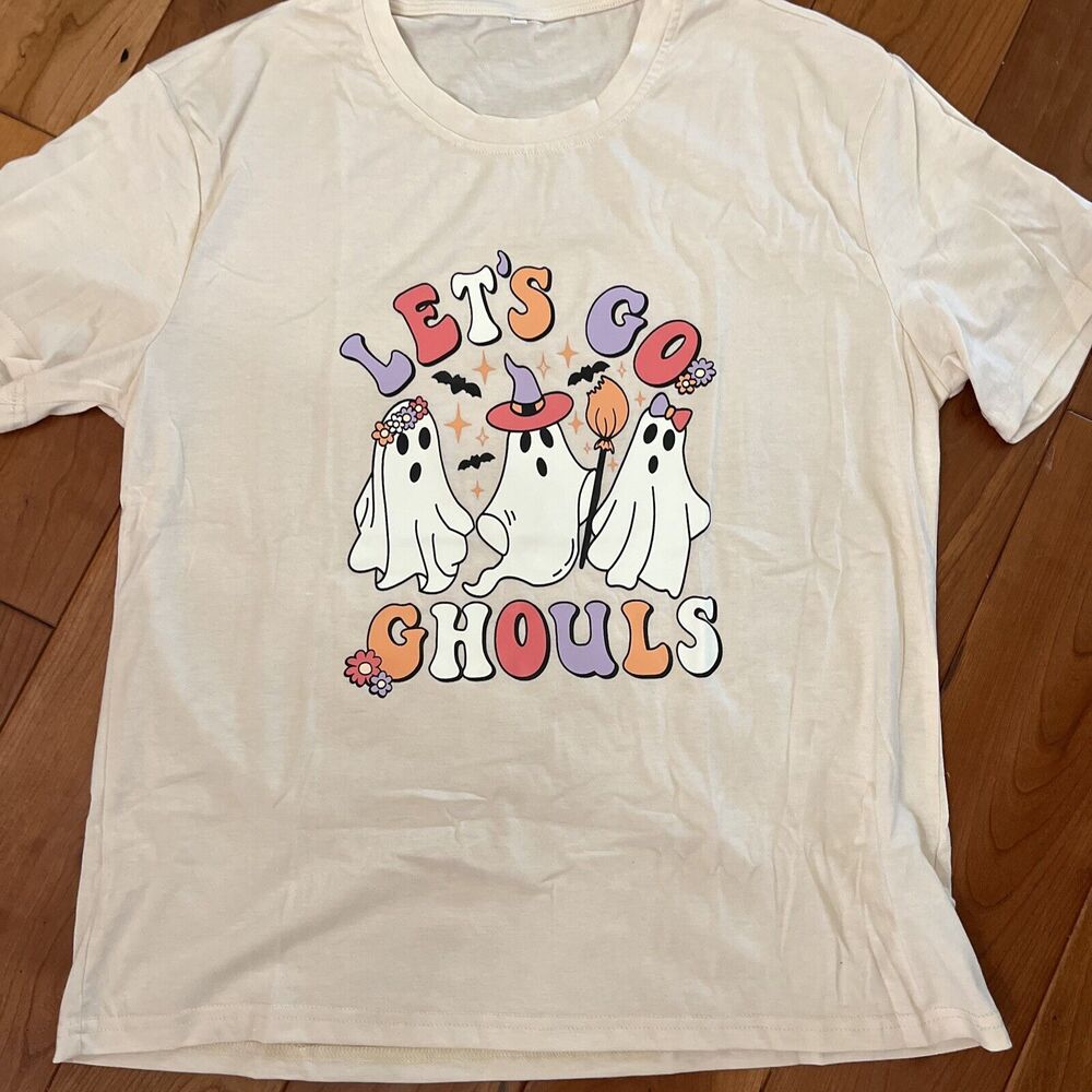 Halloween T-Shirt Women's Size XL Ghosts Let’s Go Gouls